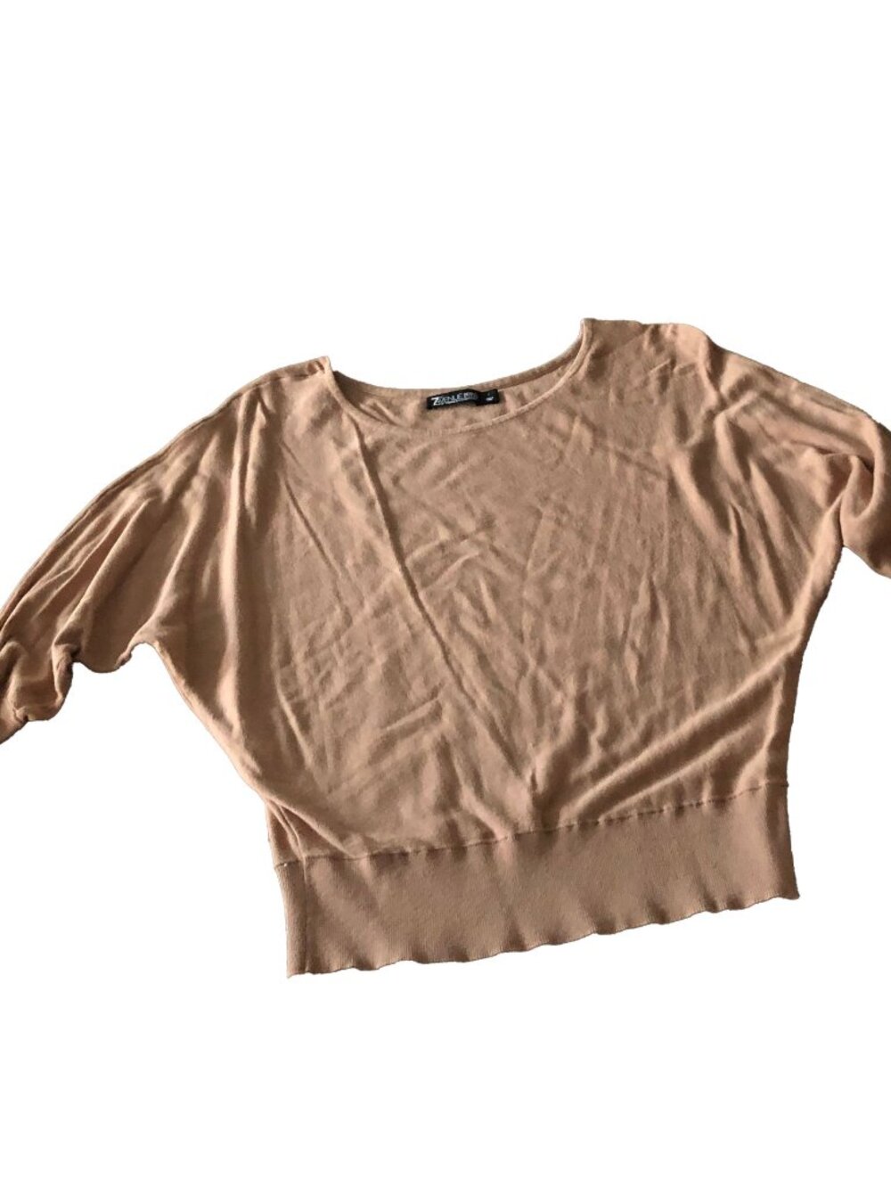 New York & Co. 7th Avenue Dolman Sweater Tan Beige Pearl Detail Cuffs Size LG